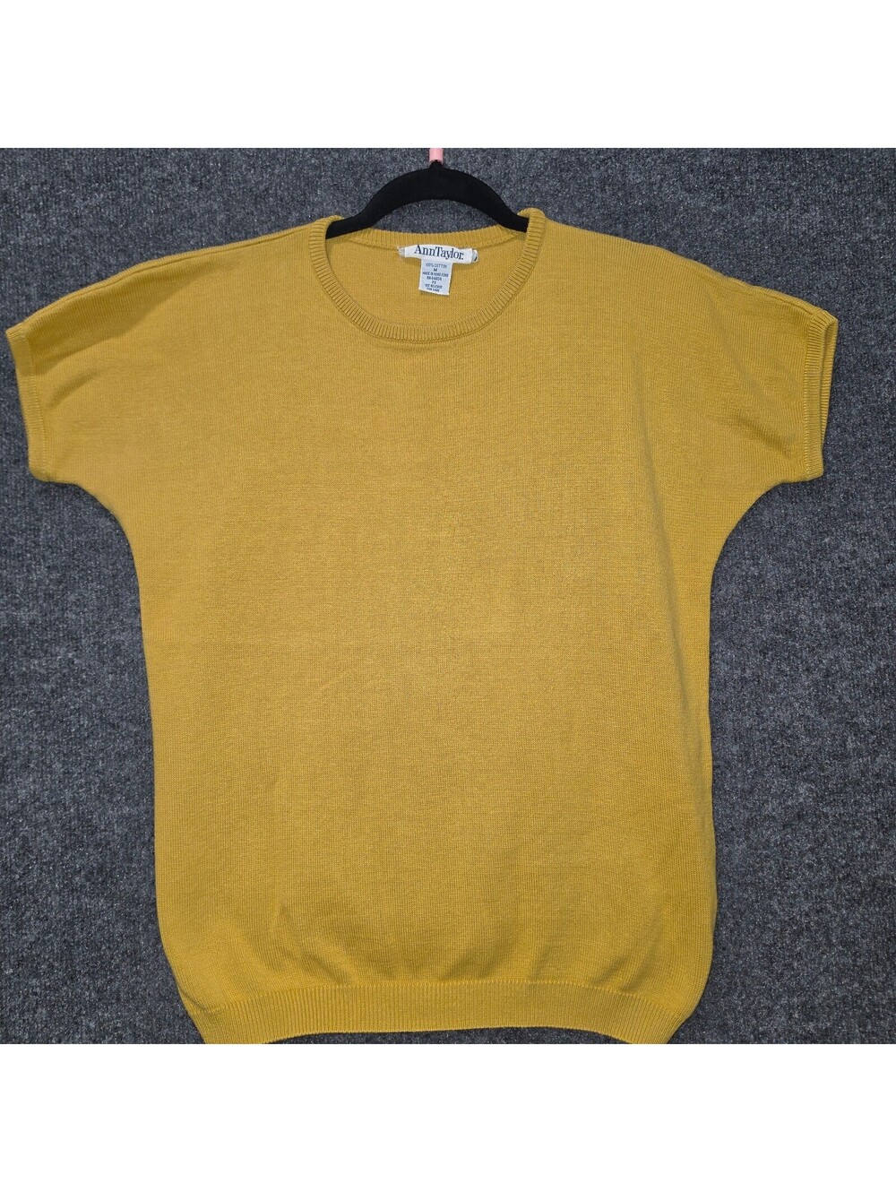 Vs03. Vintage Ann Taylor 90s Mustard Gold Cotton Dolman Short Sleeve Sweater M